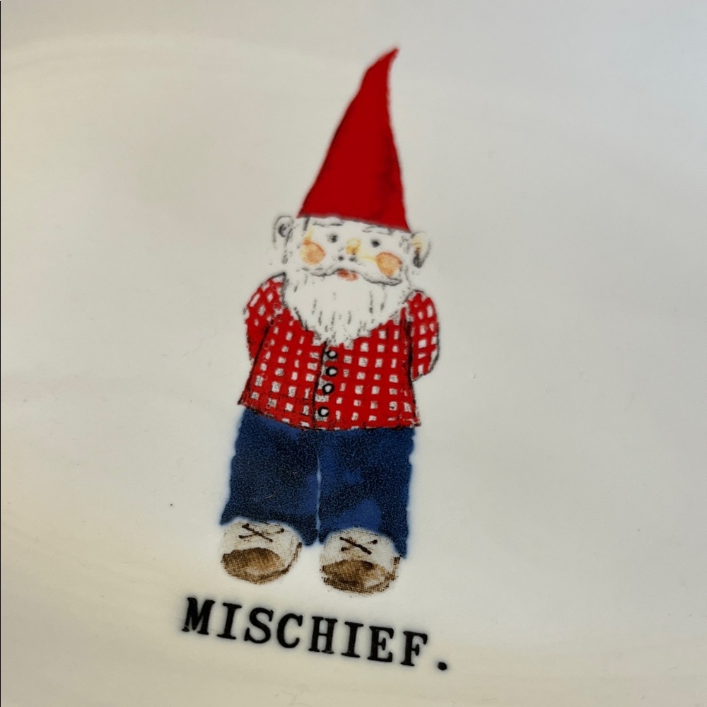 Raw Dunn Magenta small oval White Plate with Mischief Gnome Design - Picture 4 of 5